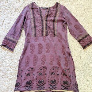 Gold & Purple Ethnic Kurti By Styl - S Size - 3/4 Sleeve Cotton Blend Tunic Dres